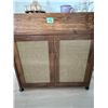 Image 1 : MCM BAR CART WOOD CABINET WITH WOVEN PANEL DOORS