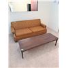 Image 1 : MCM BROWN UPHOLSTERED SOFA AND COFFEE TABLE