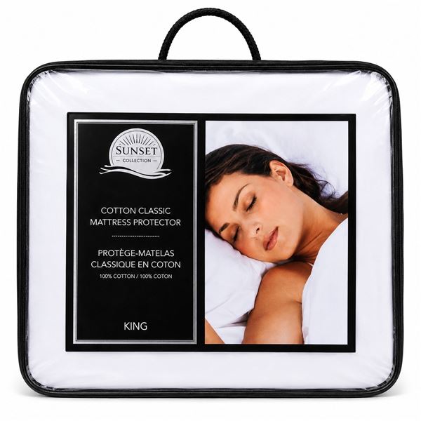 Sunset Collection's Cotton Classic Mattress Protector (White) Size- King