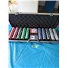 Image 1 : POKER CHIP SET WITH CASE, DEALER BUTTON, DICE AND PLAYING CARDS BRAND NEW