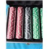 Image 2 : POKER CHIP SET WITH CASE, DEALER BUTTON, DICE AND PLAYING CARDS BRAND NEW