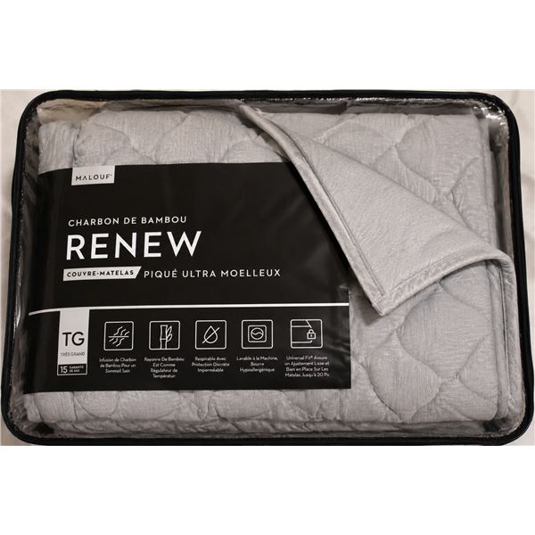 Renew Bamboo Charcoal Quilted Mattress Pad - Grey