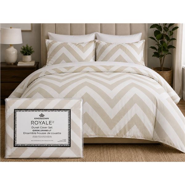Kingsdown Royale Duvet Cover Set - Ivory Chevron