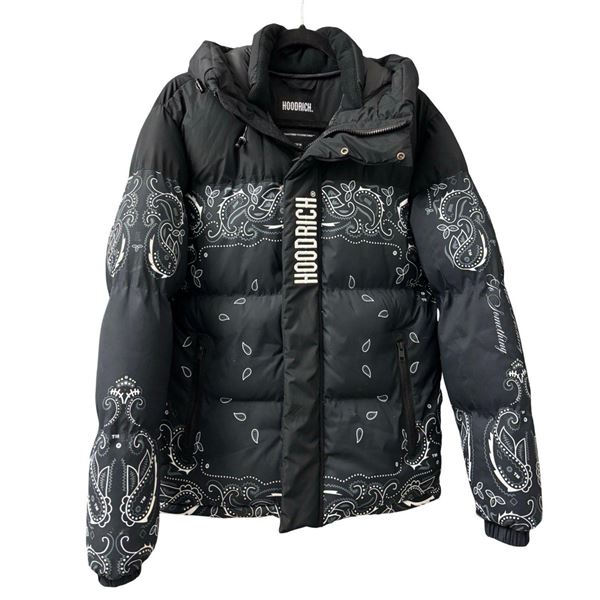 Hoodrich Men's OG Motif Paisley Puffer Jacket (Black/white/lava smoke) - size- medium