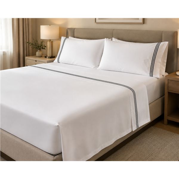 Hotel Collection White Sheet Set with Black Stripe – King Size